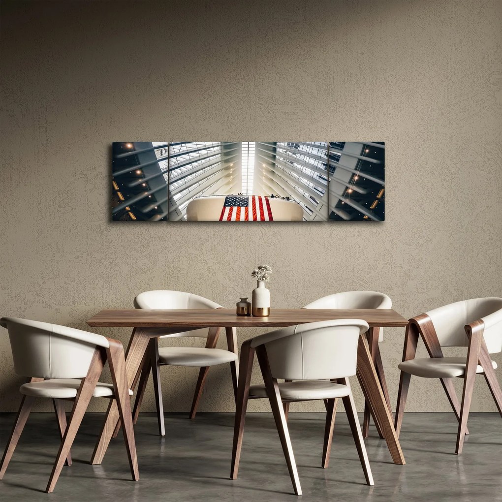 Obraz budynku z flagą USA (170x50 cm)