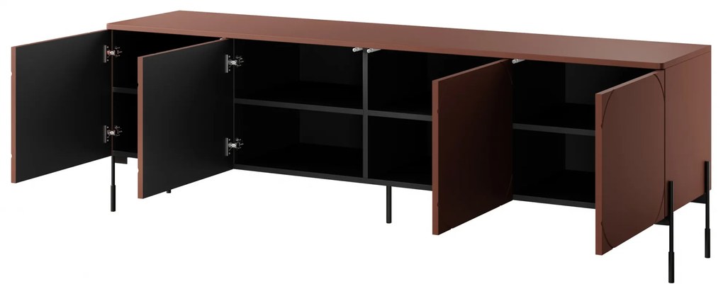 Szafka RTV czterodrzwiowa Sonatia na metalowych nogach 200 cm - burgund
