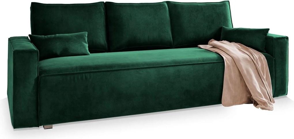 Masseno Sofa ALATRI z funkcją spania i pojemnikiem na pościel, Rozkładana sofa - Butelkowa zieleń, MONOLITH 37
