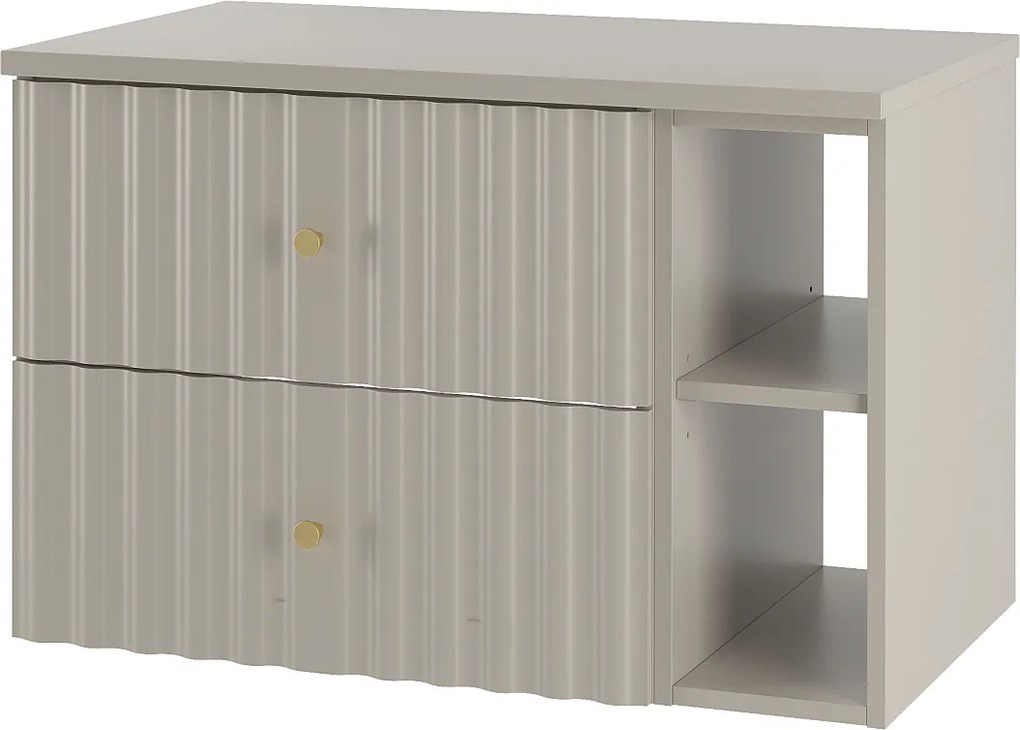 Kaszmirowy Zestaw Łazienkowy 80cm Szafka z Blatem i Regałem Ryflowane Fronty Aqua