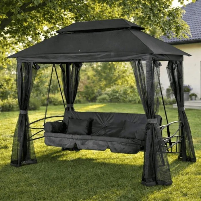 Huśtawka Ogrodowa CARMEN Szara/Czarna Nowoczesna