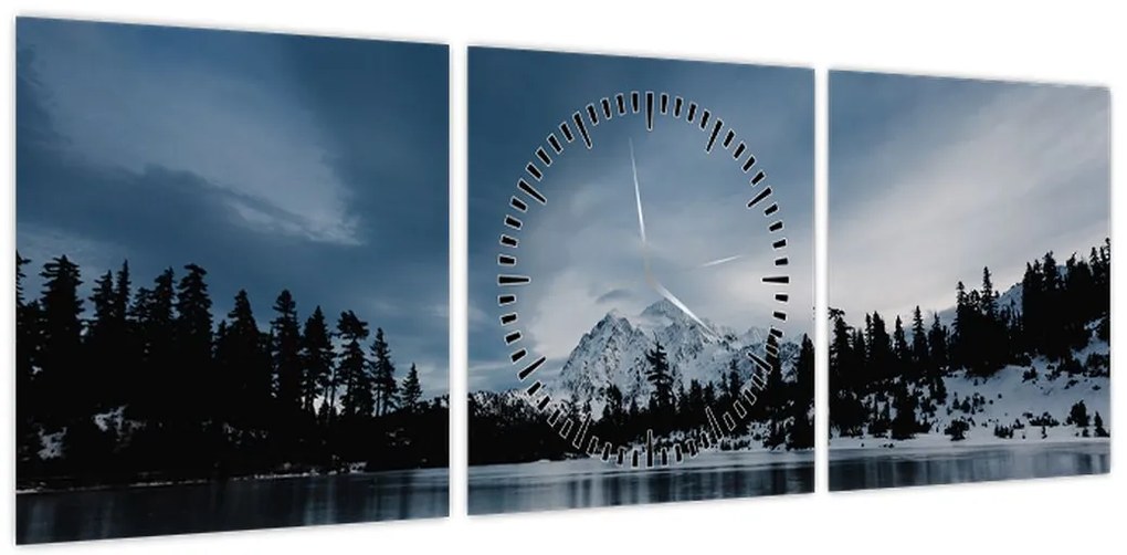 Obraz - Na zamarzniętym jeziorze (z zegarem) (90x30 cm)