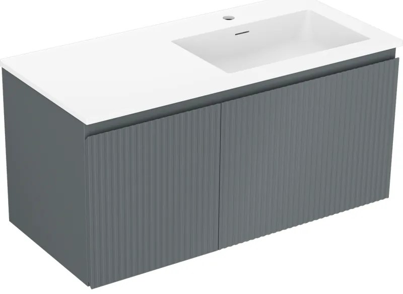 Mexen Rivel szafka łazienkowa 100 cm z umywalką Otis prawą, 1S, 1D, ryflowana, grafit/biała mat - 91A23-10047-3-BBFF66-W18P01