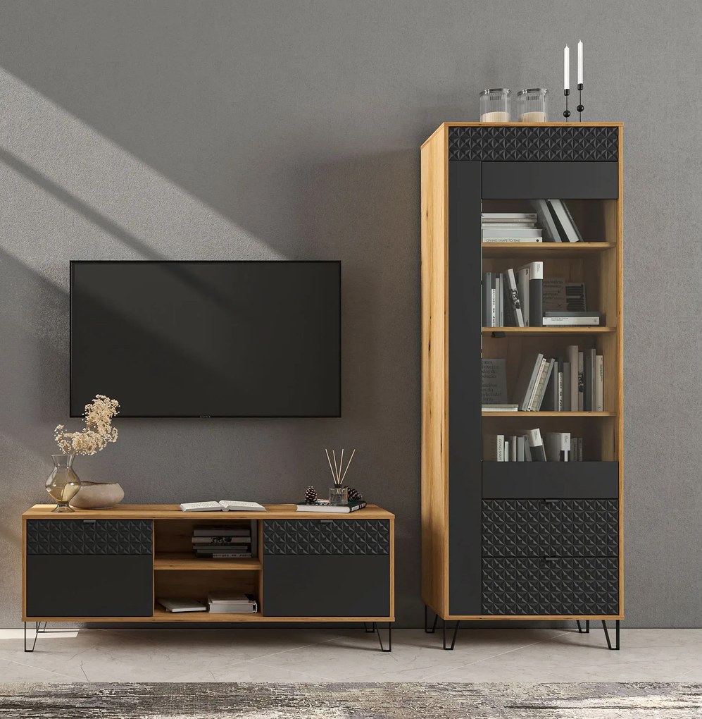 Szafka RTV na nóżkach dąb evok + czarny A7-A38