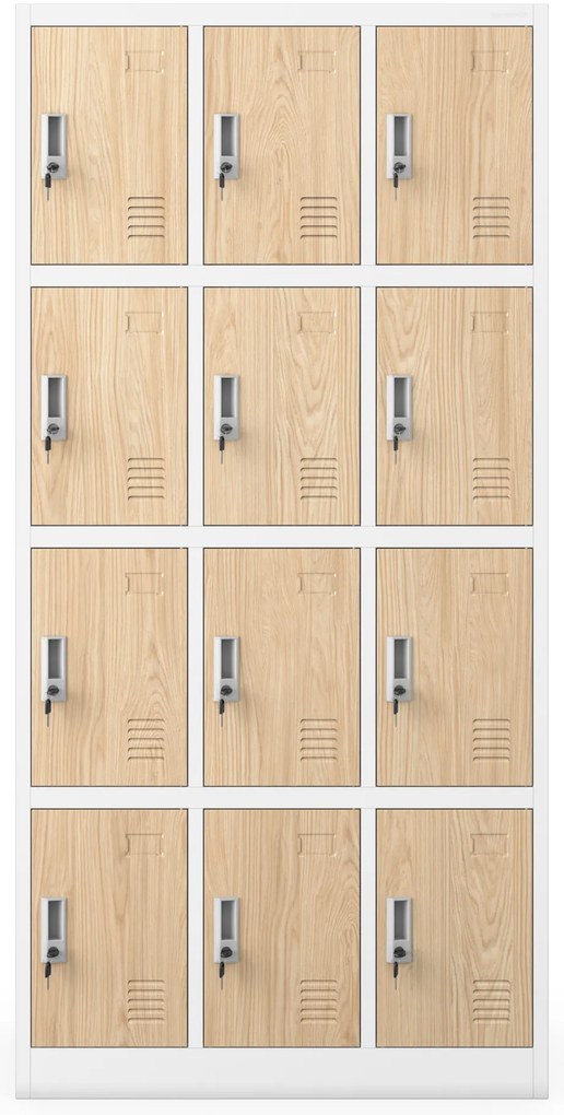 Szafka skrytkowa socjalna 12-skrytkowa biała/dąb sonoma, 900x1850x400 mm: MARCIN Eco Design