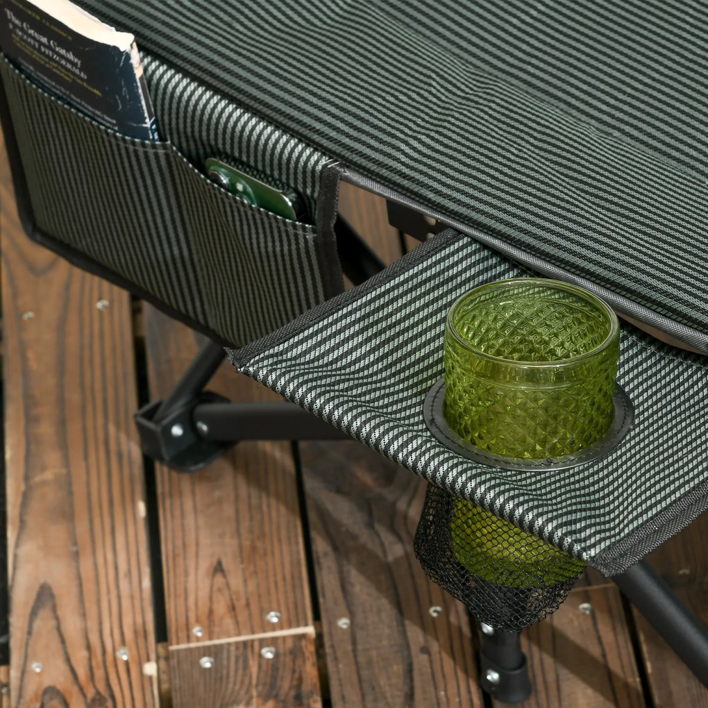 Outsunny Leżanka Słoneczna, Składana, z Regulowanym Uchwytem na Kubek, do 120 kg, 68 x 190 x 48 cm, Szara