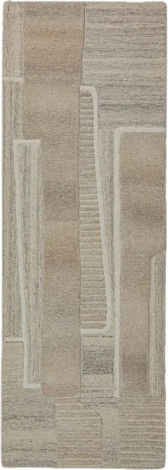 Szarobeżowy wełniany chodnik tkany ręcznie 80x300 cm Lira – Flair Rugs