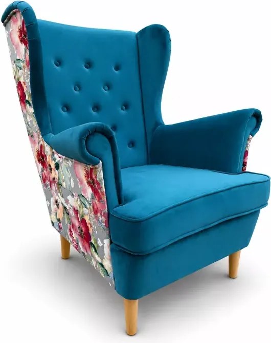 Skandynawski fotel uszak Flower w kwiaty