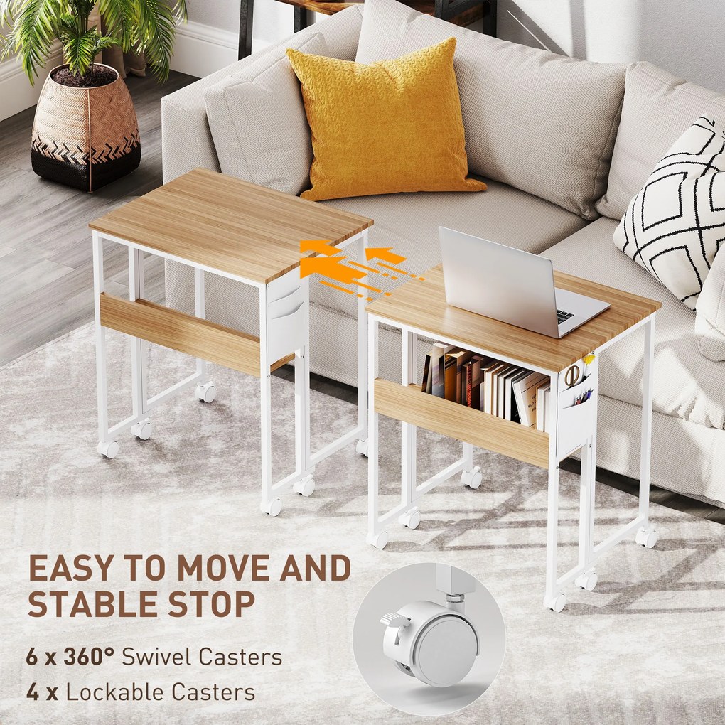 HOMCOM Biurko Składane, Przekształcane w Stolik Pomocniczy, z Otwartą Półką, Naturalne