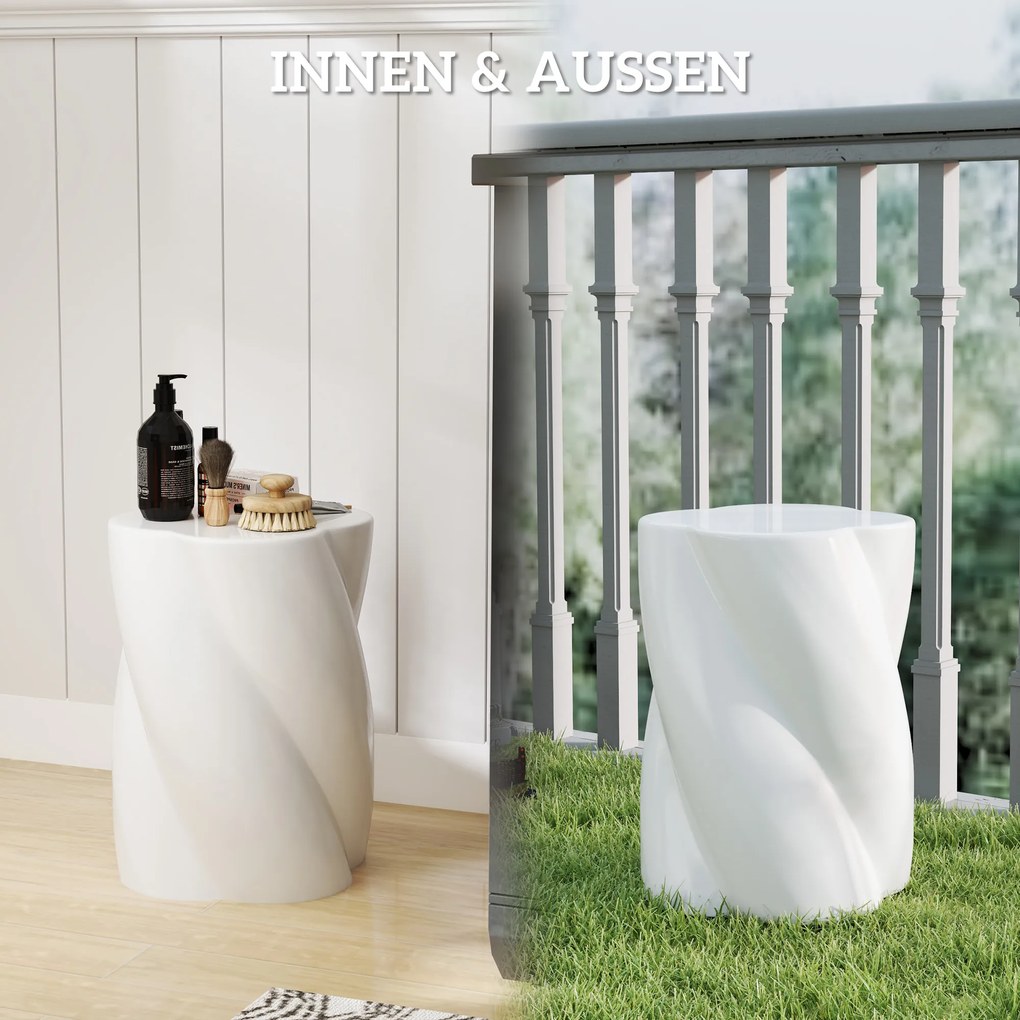 Outsunny Ceramiczny Stołek w Kształcie Spirali, Obciążalność 120kg, Ø33 x 45 cm, Odporny na Warunki Atmosferyczne, Ogrodowy Hoker z Pokrywą, Kolor Biały