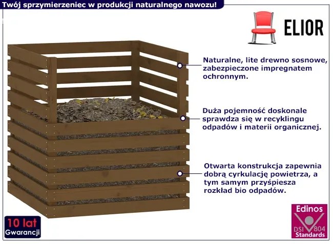 Drewniany kompostownik ogrodowy miodowy brąz - Uruso