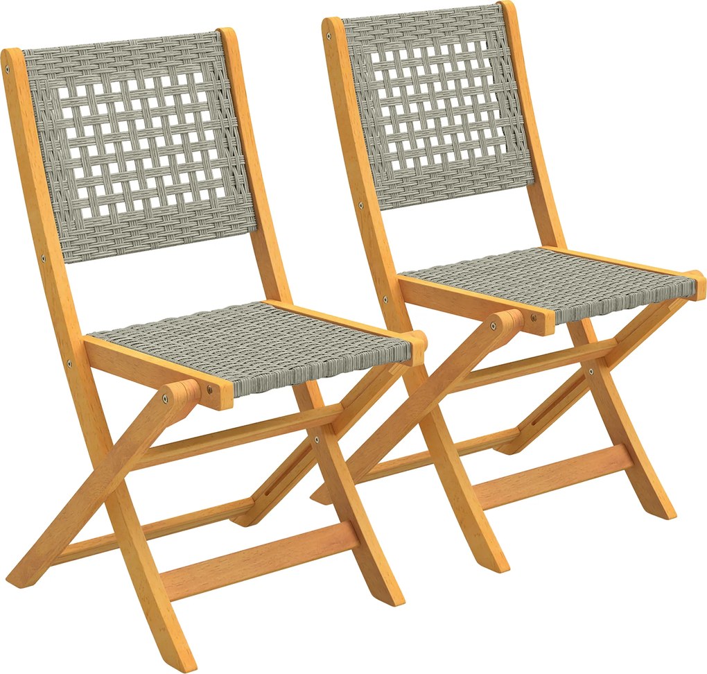 Outsunny Krzesła Ogrodowe 2 Sztuki FSC Składane z Oddychającym Siedziskiem Wygodna Wysokość z Litego Drewna i Polirattanu | Aosom PL