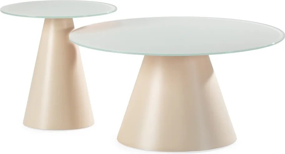 Kremowe okrągłe stoliki zestaw 2 szt. ze szklanym blatem ø 80 cm Vida – MOME