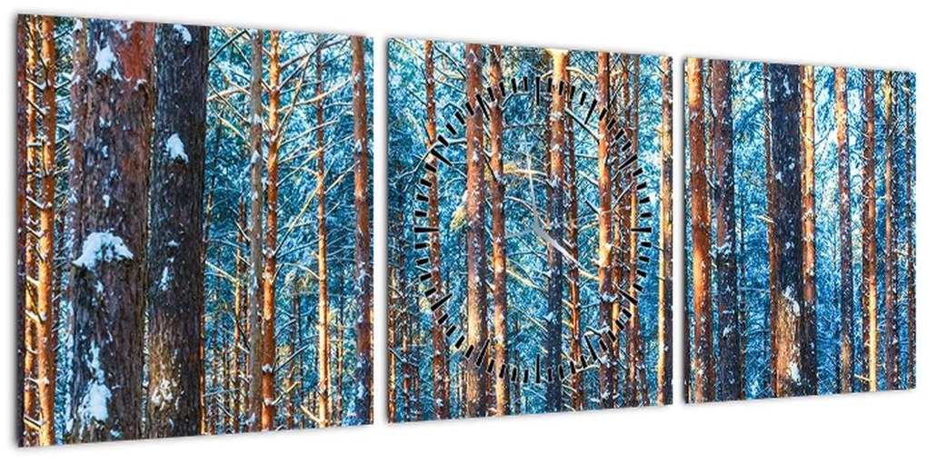 Obraz - Zimowy las (z zegarem) (90x30 cm)