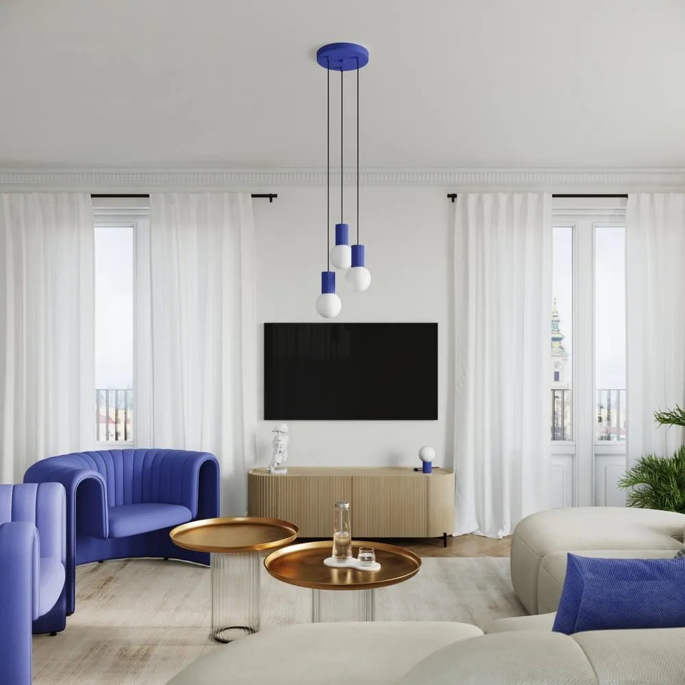 Ciemnoniebieska lampa stołowa ze szklanym kloszem (wysokość 19 cm) Orbital – Nice Lamps
