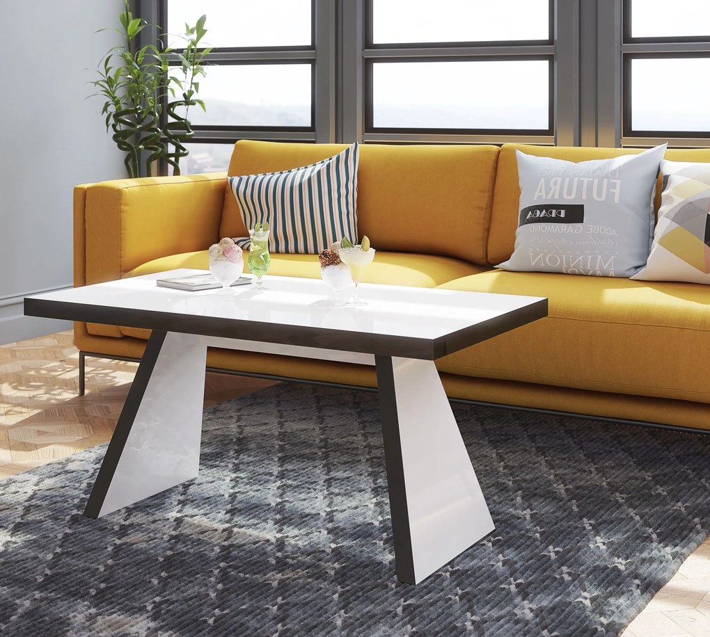 Nowoczesna ława pokojowa w wysokim połysku Ala biało/czarna