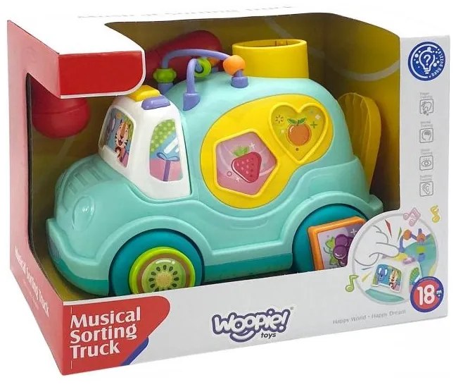 Woopie baby interaktywny samochodzik muzyczny sorter montessori niebieski