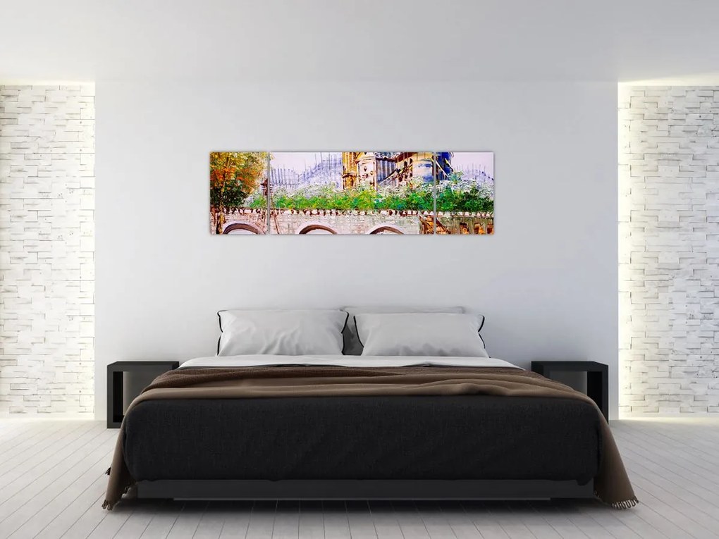 Obraz - Obraz olejny przedstawiający miasto (170x50 cm)