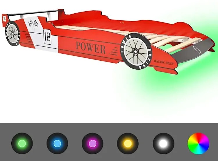 Czerwone łóżko auto z lampkami LED 90x200 - Dina