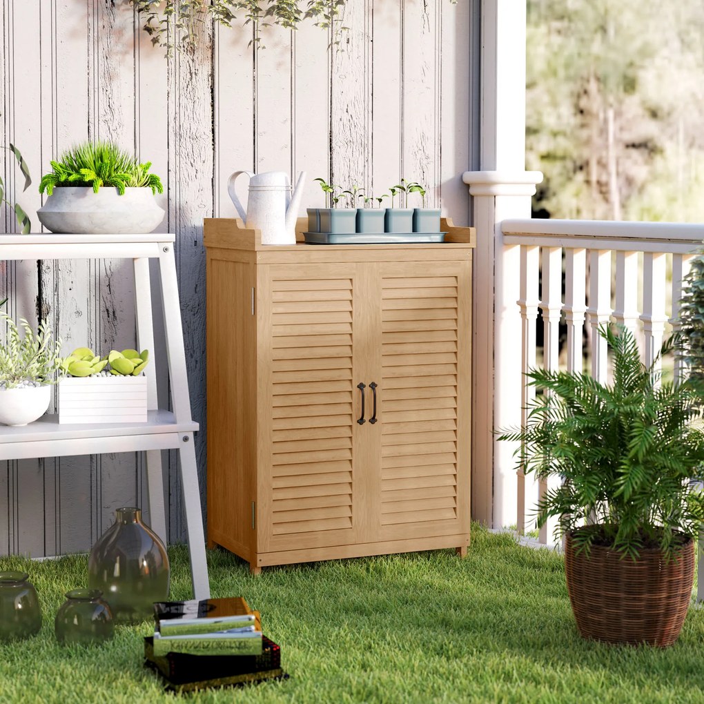 Drewniana Szafka Ogrodowa Outsunny z Powierzchnią Roboczą, Odporna na Warunki Atmosferyczne, 65,5x40x98,5cm Żółta