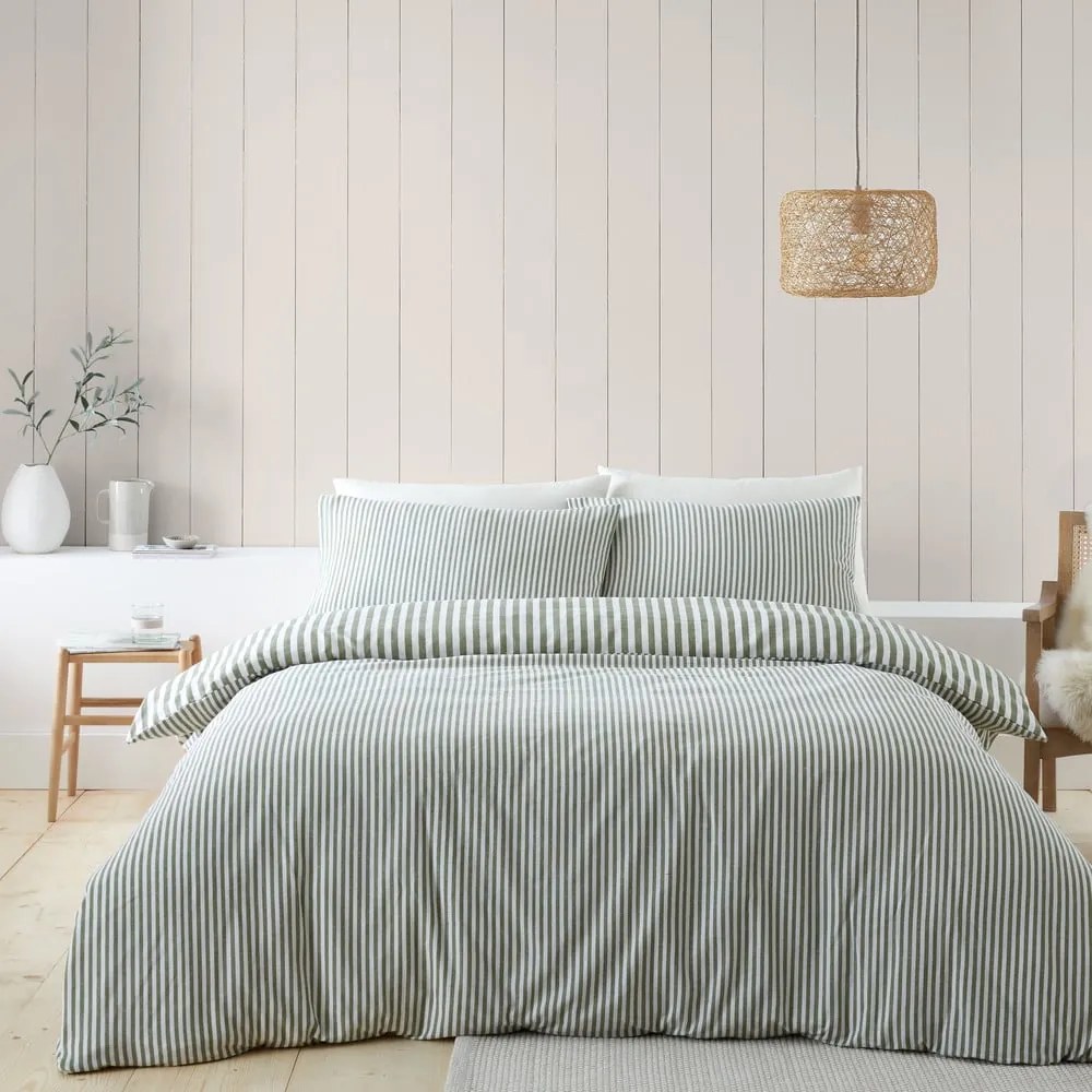 Zielona flanelowa pościel dwuosobowa 230x220 cm Stripe – Catherine Lansfield