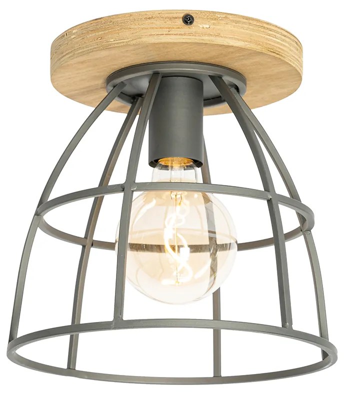 Industrialna lampa sufitowa ciemnoszara z drewnem - ArthurPrzemysłowy Oswietlenie wewnetrzne