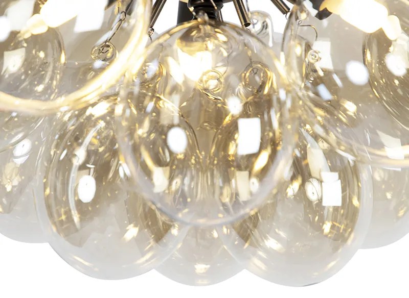 Designerska lampa sufitowa czarna z bursztynowym szkłem 3-punktowa - UvasDesignerski Oswietlenie wewnetrzne