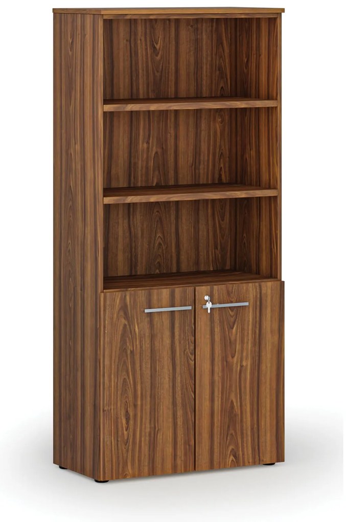 Szafa biurowa kombinowana PRIMO WOOD, drzwi na 2 poziomach, 800 x 420 x 1781 mm, orzech