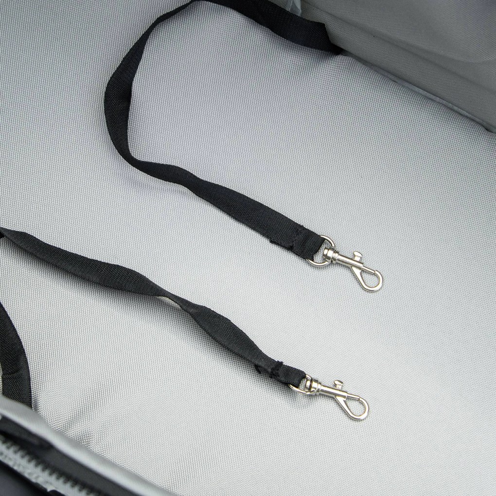 PawHut Wózek dla psa, składany, z oknem z siatki, zdejmowany dach, uchwyt na kubek, koszyk na dole, metalowa rama, szary, 67 x 45 x 96 cm