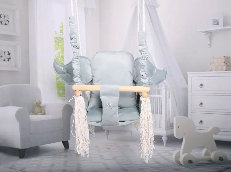 Szara huśtawka dziecięca ze skrzydłami P9-C32