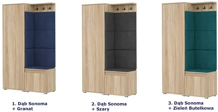 Garderoba z welurowym panelem ściennym dąb sonoma + granat R0-A32