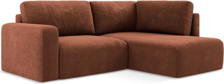 Rozkładany/ze schowkiem narożnik z tkaniny szenilowej (prawostronny/w kształcie litery L) w kolorze terakoty Kona – Makamii