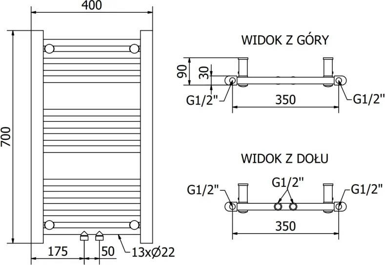 Mexen Mars grzejnik łazienkowy 700 x 400 mm, 238 W, czarny - W110-0700-400-00-70