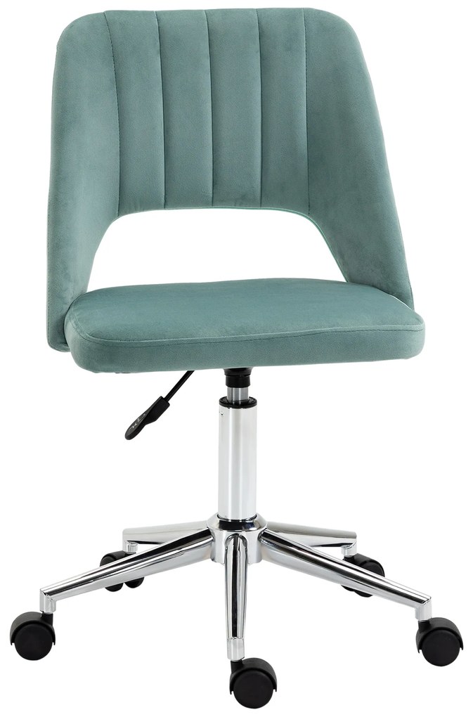 Vinsetto Regulowany Fotel Biurowy na Kółkach, 360° Obrotowy, w kształcie muszli, Pianka, 49 x 60 x 79-91 cm, Zielony