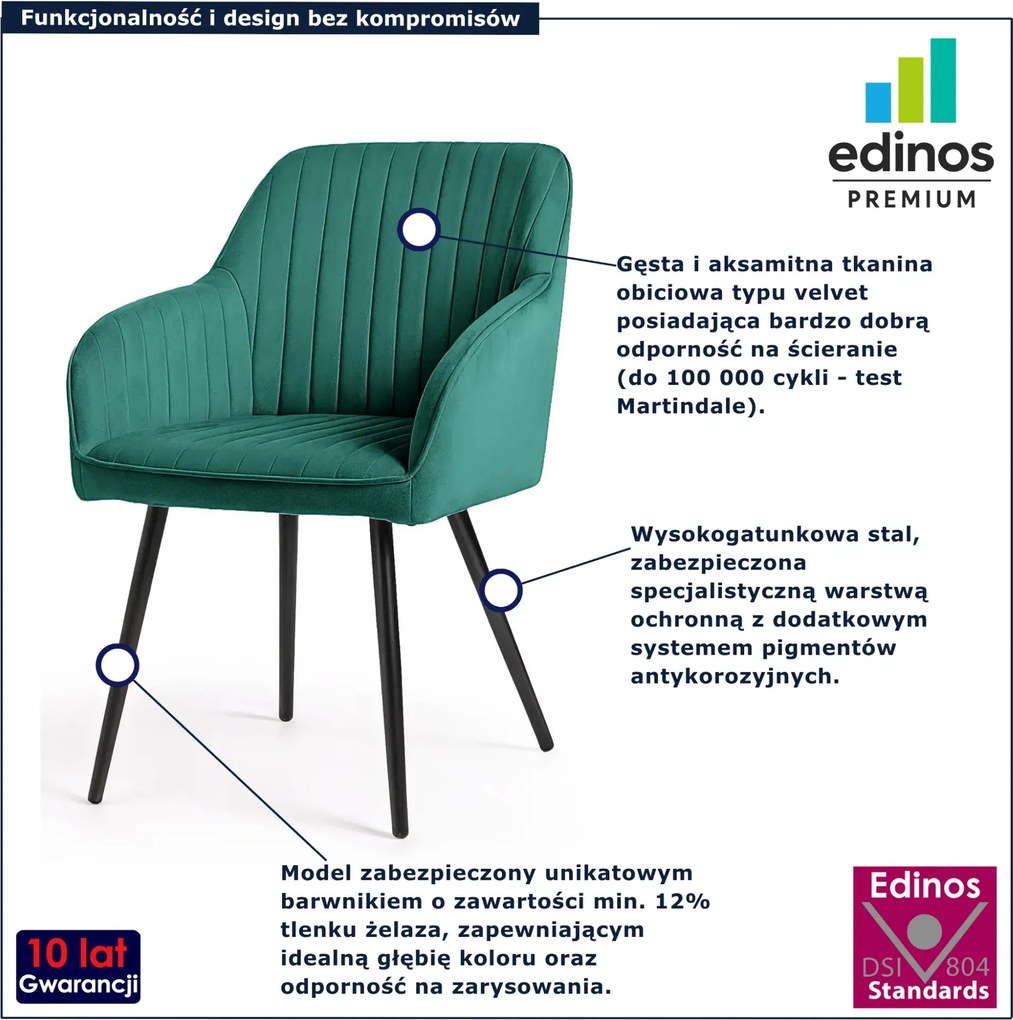 Zestaw 6 zielonych krzeseł pikowanych D4-Z03