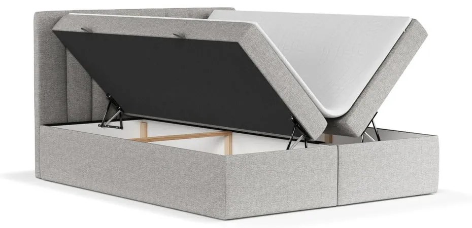 Jasnoszare łóżko boxspring ze schowkiem 160x200 cm Novento – Maison de Rêve