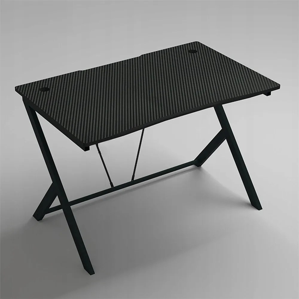 Biurko gamingowe 100x50 cm w stylu loft, z blatem o efekcie karbonu – metalowa rama, nowoczesny design