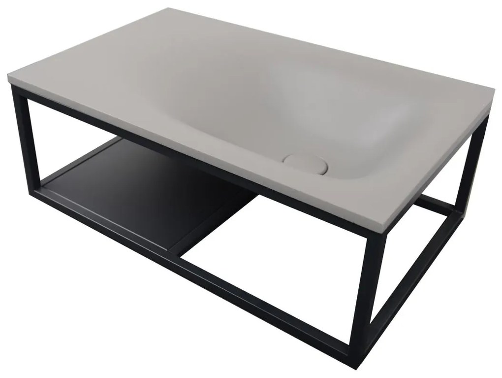 Umywalka prostokątna z betonu i stali nierdzewnej - Szary i czarny - szer. 61 x wys. 39 cm - TICINO