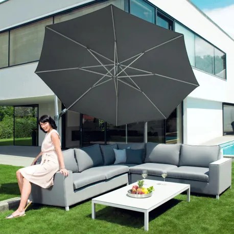 KNIRPS 340 cm - duży luksusowy parasol ogrodowy z drążkiem bocznym : Kolor parasola - Jasnoszary