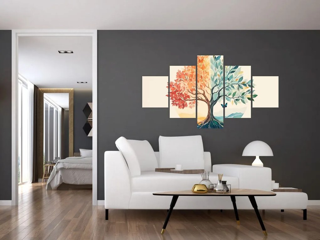 Obraz – Podwójne drzewo z motylem (125x70 cm)