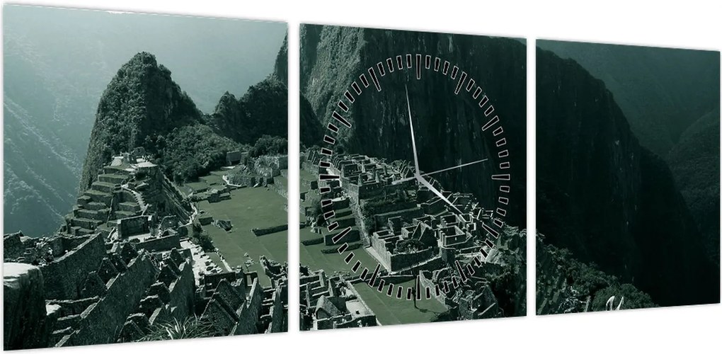 Obraz - Lamy w Machu Picchu w Peru (z zegarem) (90x30 cm)
