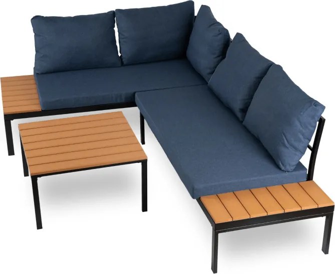 Zestaw Mebli Ogrodowych NORMAN Granatowy/Czarny Narożnik Stolik Tarasowy Metalowy Nowoczesny
