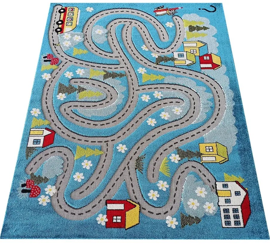 Niebieski dziecięcy dywan z uliczkami B5-M85