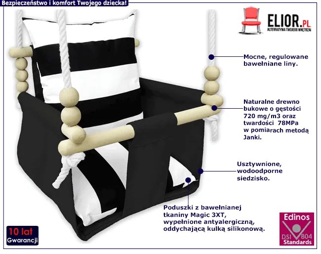 Wodoodporna huśtawka drewniana dziecięca paski R0-W11