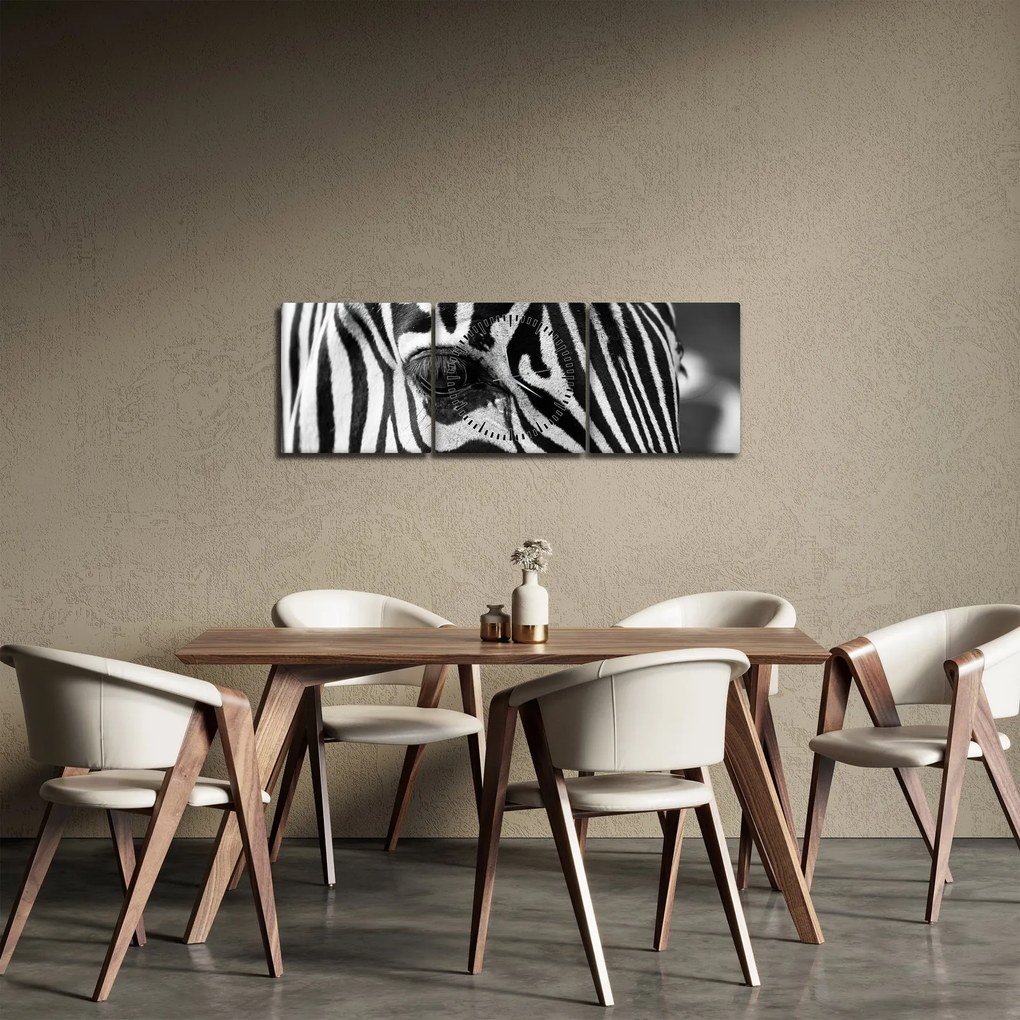 Obraz zebry (z zegarem) (90x30 cm)