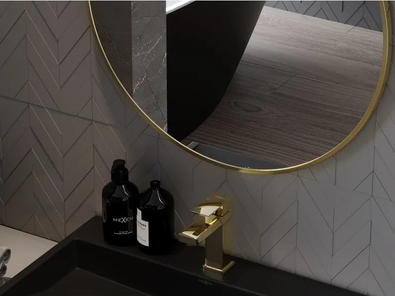 Mexen Loft lustro łazienkowe okragłe 30 cm, rama złota szczotkowana - 9850-030-030-000-50