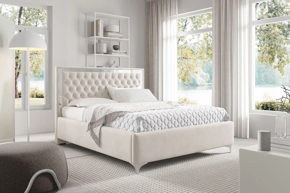 Białe pikowane łóżko w stylu glamour P5-Z45