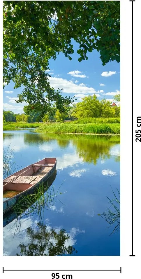 Fototapeta na drzwi - Letnia rzeka z łodzią (95x205cm)