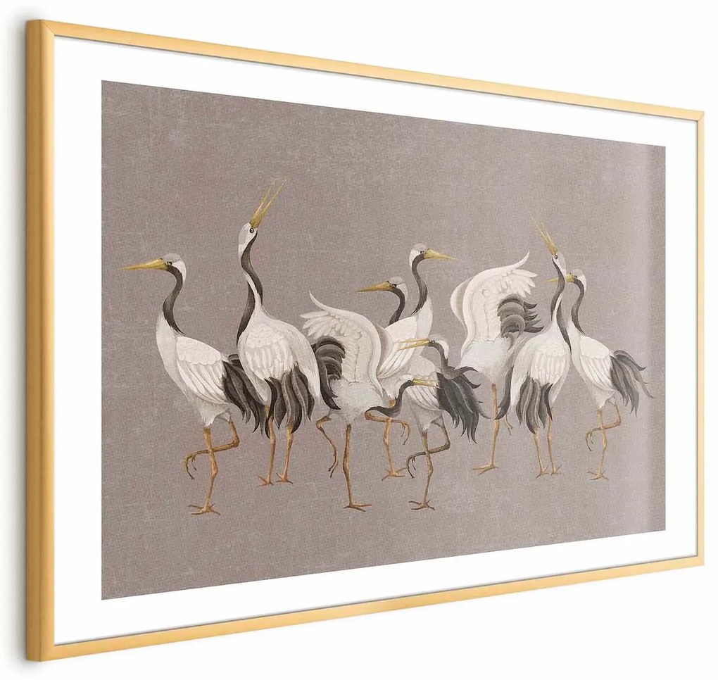 Plakat Taniec żurawi 60x40 cm z ramą złotą z marginesem ARTGEIST B