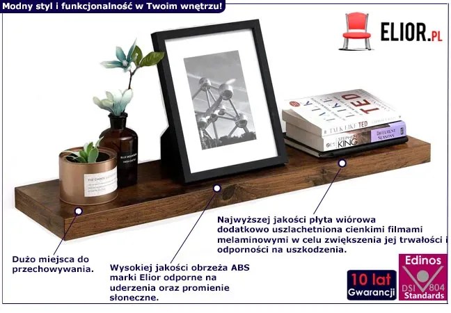 Loftowa Półka Wisząca Do Salonu I Sypialni D1-C32